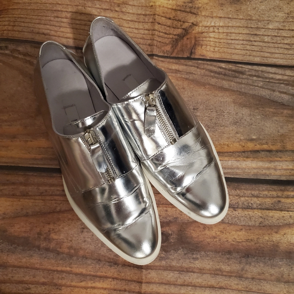 Miista Rosanna Silver Metallic Zip Brogue loafers